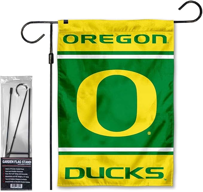 College Flags & Banners Co. Ducks Garden Banner Flag with Flag Pole Stand Set-VerdiqueGarden