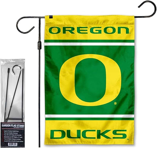 College Flags & Banners Co. Ducks Garden Banner Flag with Flag Pole Stand Set-VerdiqueGarden