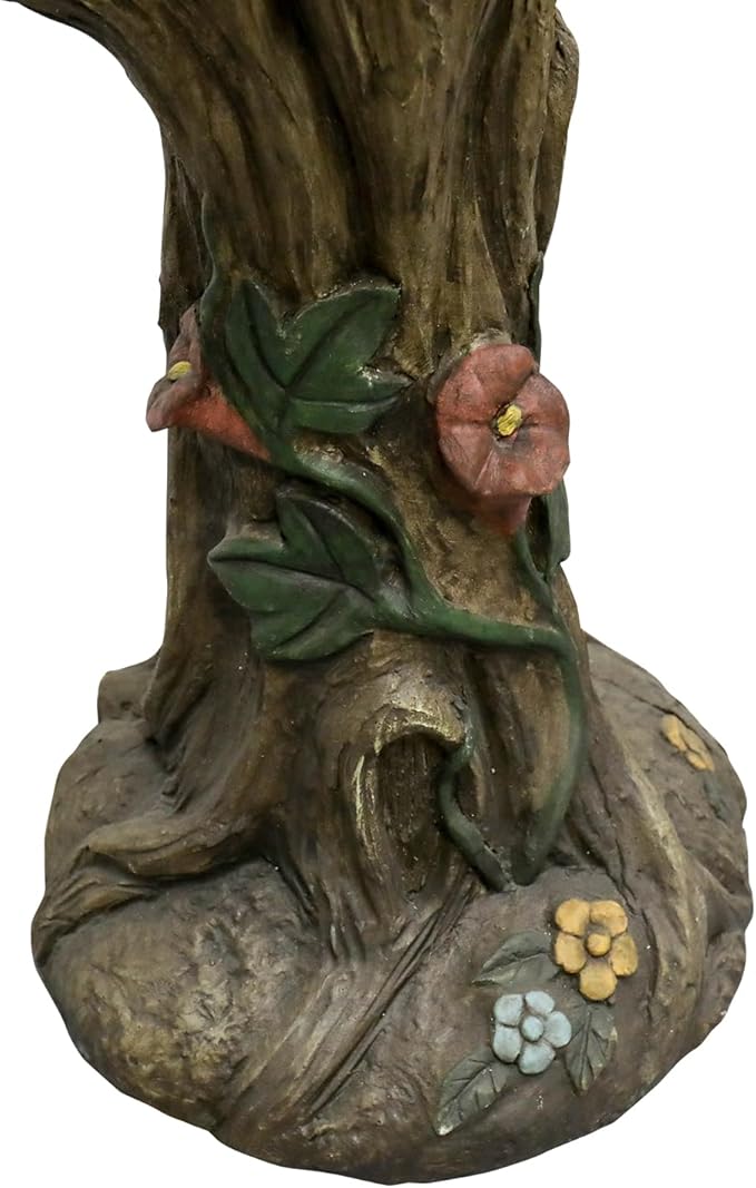 SKYFIRE 25.5” H Concrete Birdbaths for Outdoors -Large Woodland Tree Trunk Yard Statue Decoration，Vintage Birdbath with Bird Figurines Yard Statue for Garden, Patio, Lawn, Backyard-VerdiqueGarden