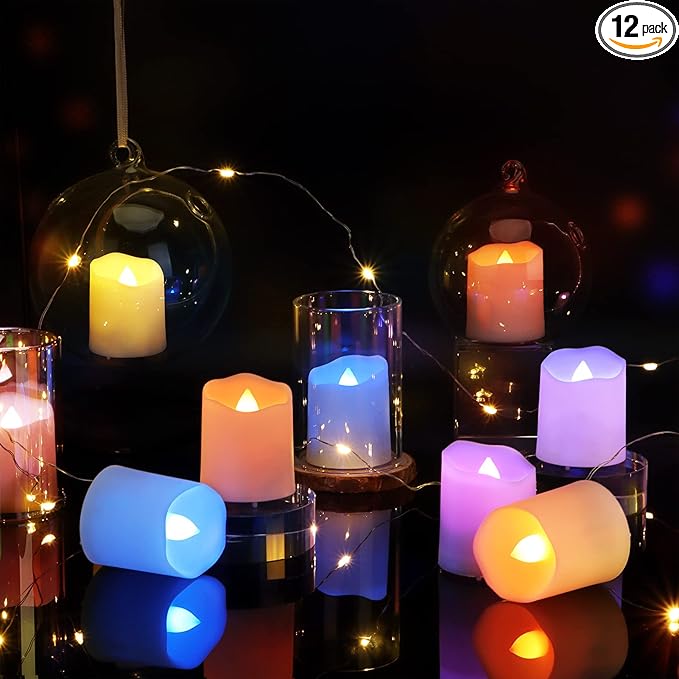Flameless Tea Lights USB Recgargeable Candles, 12 Pack teaLights Candle Color Changing Flickering for Halloween, Garden, Home, Christmas Decorations-VerdiqueGarden