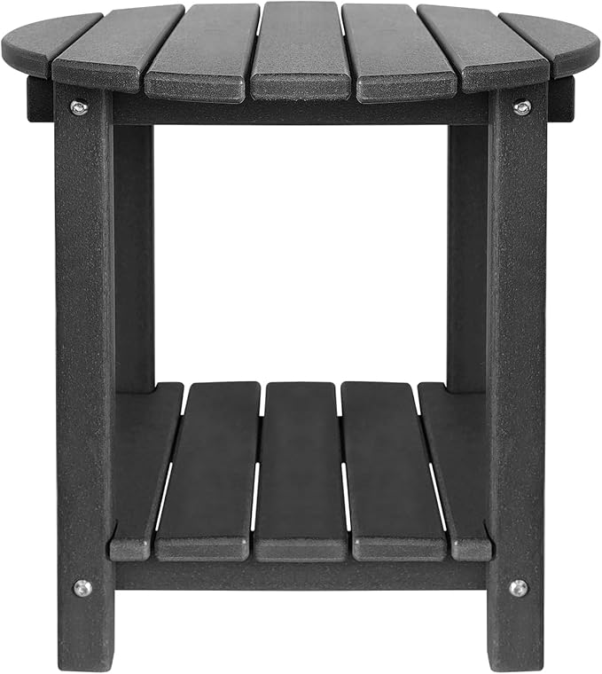 Adirondack Round Outdoor Side Table 2-Tier Storage Patio Side Table, HDPE End Tables for Backyard Pool Porch Garden Lawn (Black)-VerdiqueGarden