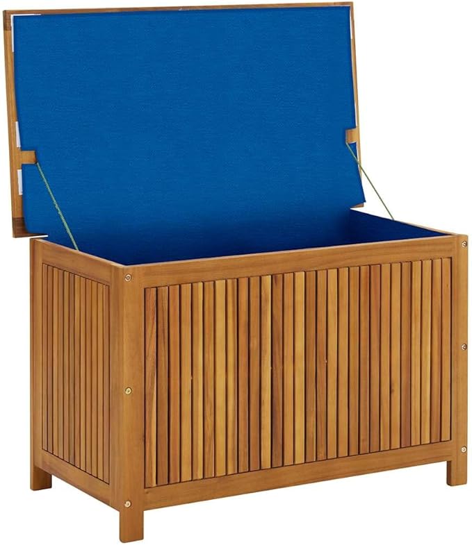 vidaXL Wooden Deck Box - Outdoor Teak Storage Chest, Ideal for Patio Furniture Cushions, Pool Accessories, Garden Tools - Water-Resistant Bag Inside - 35.4''x19.7''x22.8'', Solid Acacia Wood-VerdiqueGarden