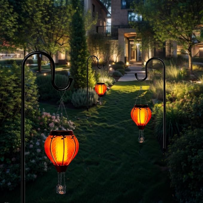 Starsoul Orange Solar Hot Air Balloon Lantern Glass Hot Air Balloon Solar Lantern with Flickering Flame Light Outdoor Solar Hanging Lights Waterproof for Garden Yard Patio-VerdiqueGarden