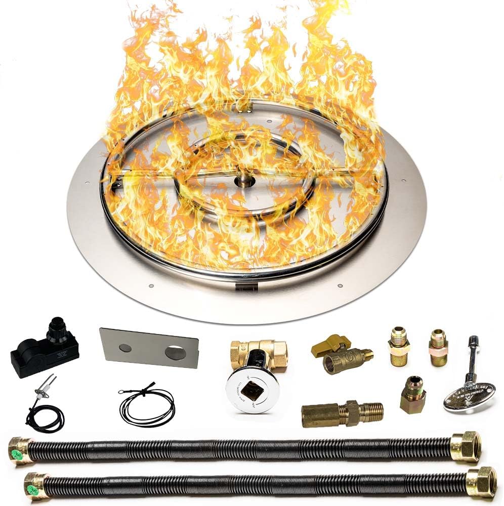 Stainless Steel Fire Pit Burner Pan & Ring Deluxe Kit for Liquid Propane, 22-Inch Pan, 18-Inch Ring, 150,000 BTU Max-VerdiqueGarden