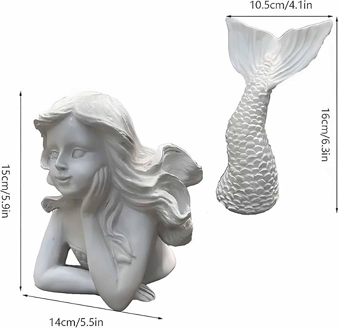 BGBWBFBR Handmade Mermaid Statue Set with Blue and White Starfish: A Beautiful Addition to Your Home Décor, ry-001-VerdiqueGarden