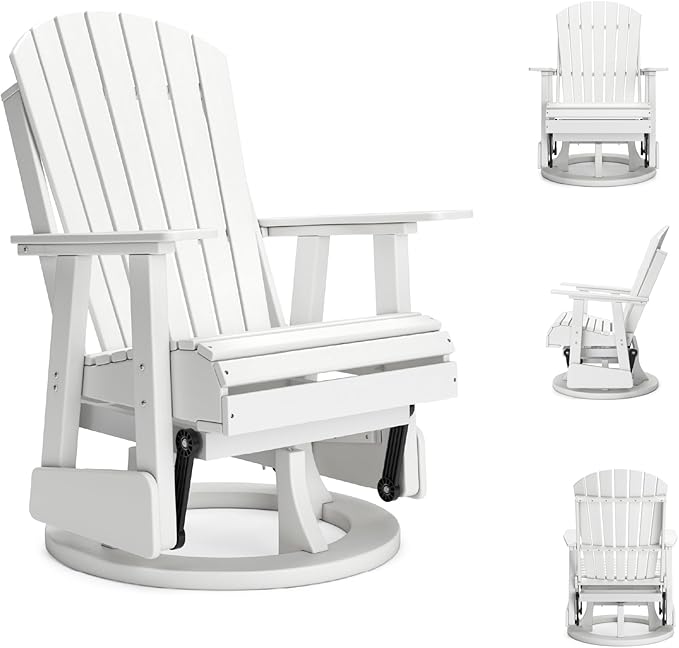 Signature Design by Ashley Hyland Wave Casual Weather Resistant HDPE Outdoor Swivel Glider Chair, White-VerdiqueGarden