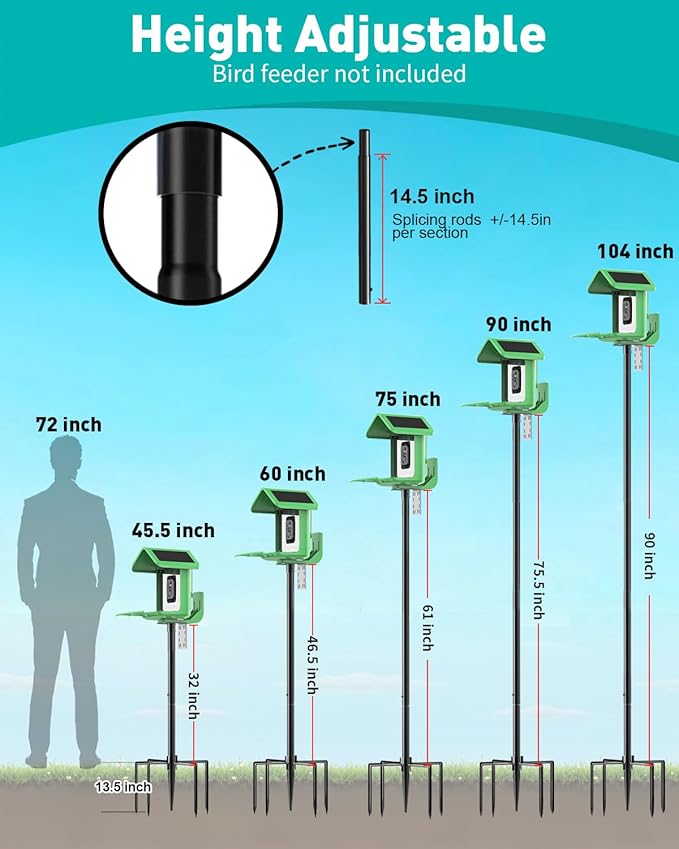 Bird Feeder Pole – 104 Inch Height Bird House Pole with 1-Inch Dia Heavy Duty for Birdfeeders, Feeding Stand with Mount Kit for Outdoor, Slip-Fit Connection-VerdiqueGarden