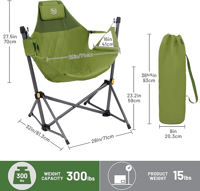 TIMBER RIDGE Hammock Camping Chair with Adjustable Backrest, Heavy Duty Folding Hammock Chair Supports 300lbs, Portable Hammock Chair for Camping, Travelling and Patio, Green 2 Pack-VerdiqueGarden