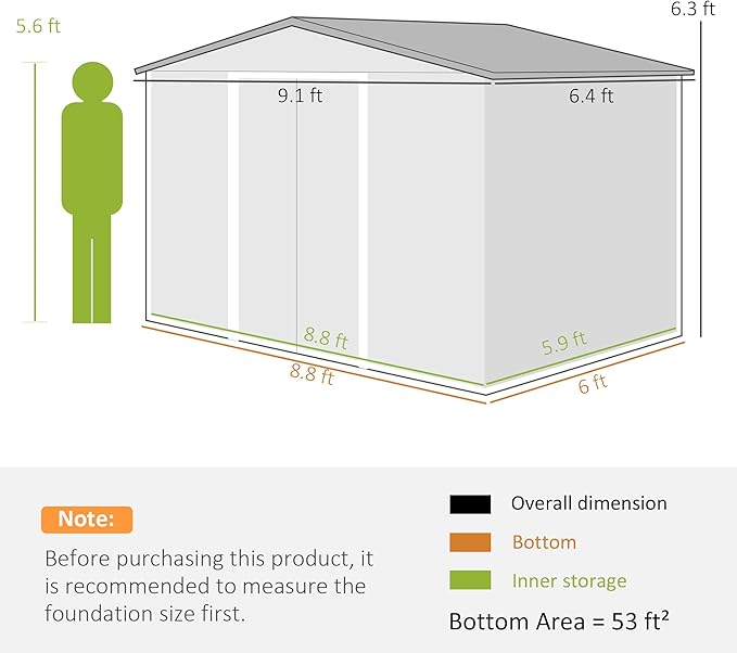 Outsunny 9' x 6' Outdoor Storage Shed, Garden Tool Metal Shed with Foundation Kit, Double Lockable Door, Air Vents and Sloping Roof, for Backyard, Patio, Lawn, Light Brown-VerdiqueGarden