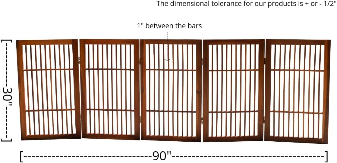 Pet Dog Gate Strong and Durable Freestanding Folding Acacia Hardwood Portable Wooden Fence Indoors or Outdoors by Urnporium (Brown Pet Gate, 5 Panel 30" Tall)-VerdiqueGarden