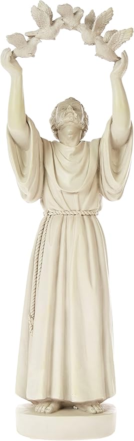 Design Toscano Francis of Assisi Doves of Peace Religious Garden Statue, 7 inches wide, 25 inches tall, Cast Stone Resin, Antique Stone Finish-VerdiqueGarden