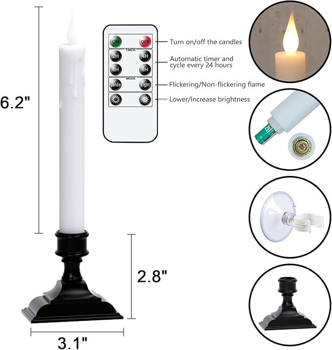 DRomance Flameless Window Candles with Remote Timer, 4 Pack White LED Flickering, Dripping Wax Effect, Suction Cups Included-VerdiqueGarden