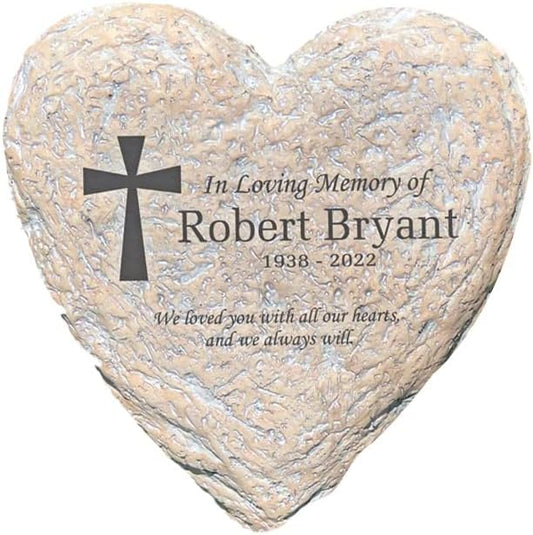 GiftsForYouNow Personalized Memorial Garden Stone for Loved One, Heart-Shaped 8.5 x 8.5 x 1.5 Inches, Resin-VerdiqueGarden