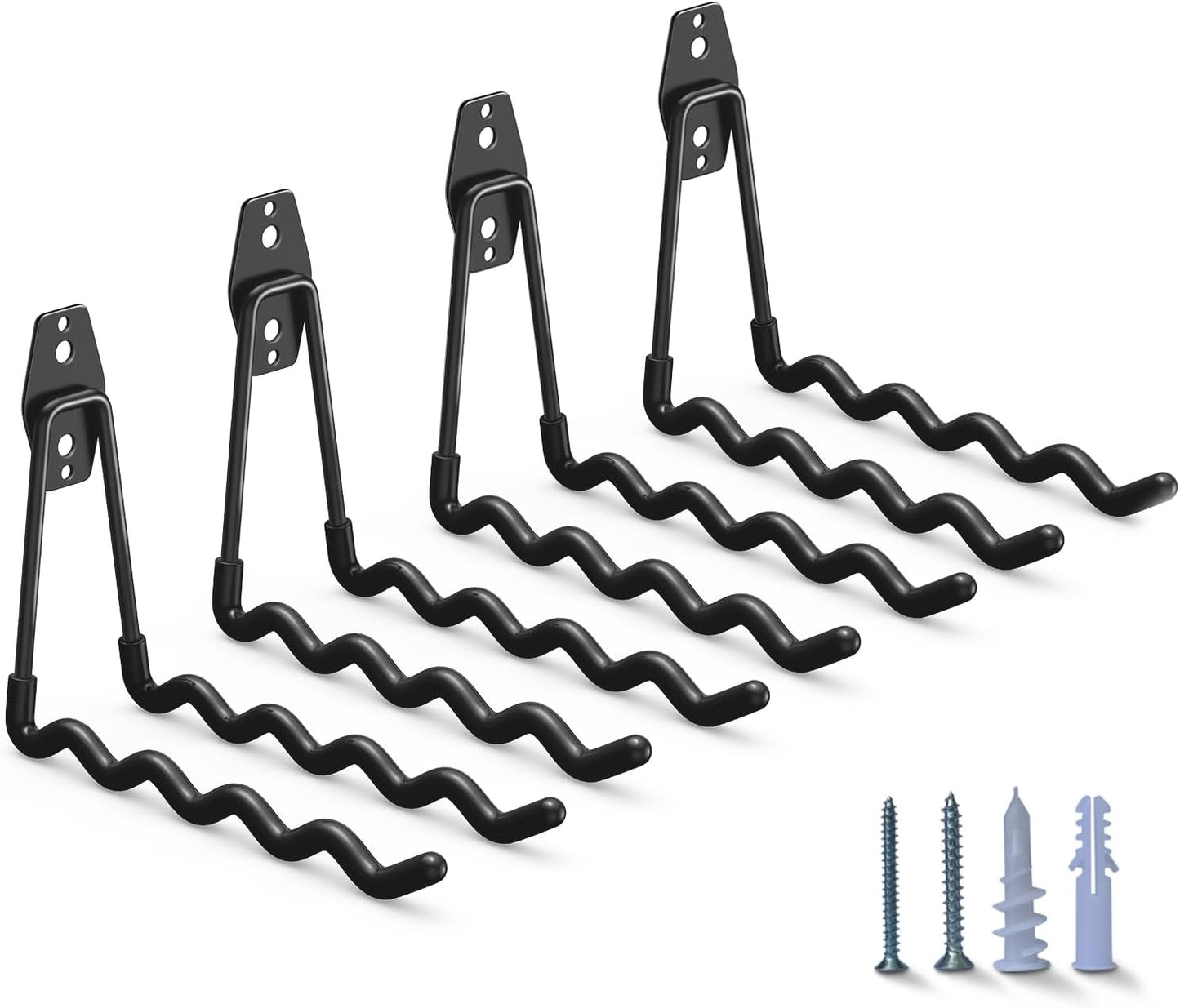 Heavy Duty Garage Hooks 4 Pack, 7.7 inch Wave Long Hanger, Wall Mounted Storage System, Power and Garden Tool Organizer, for Hanging Ladders, Bikes, Hose, Bulk Items and More-VerdiqueGarden