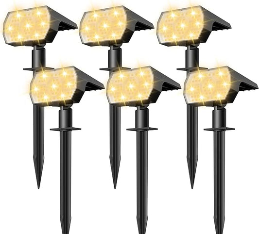 NYMPHY Solar Lights Outdoor Waterproof IP68, 56 LED 3 Lighting Modes Solar Powered Garden Yard Spot Solar Lights for Christmas Outside Landscape- 6 Pack (Warm White)-VerdiqueGarden