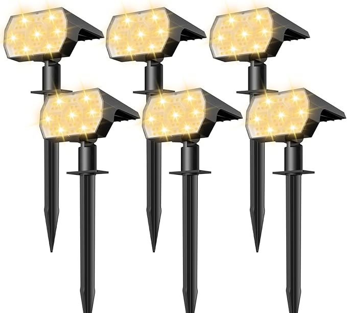 NYMPHY Solar Lights Outdoor Waterproof IP68, 56 LED 3 Lighting Modes Solar Powered Garden Yard Spot Solar Lights for Christmas Outside Landscape- 6 Pack (Warm White)-VerdiqueGarden