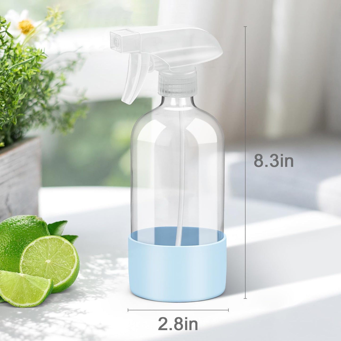 Glass Spray Bottles with Silicone Sleeve Protection, Empty 16 oz Refillable Containers, Reusable Spray Bottles with Adjustable Nozzle for Hair, Cleaning Solutions, 3 Pack Grey&Blue&Purple-VerdiqueGarden