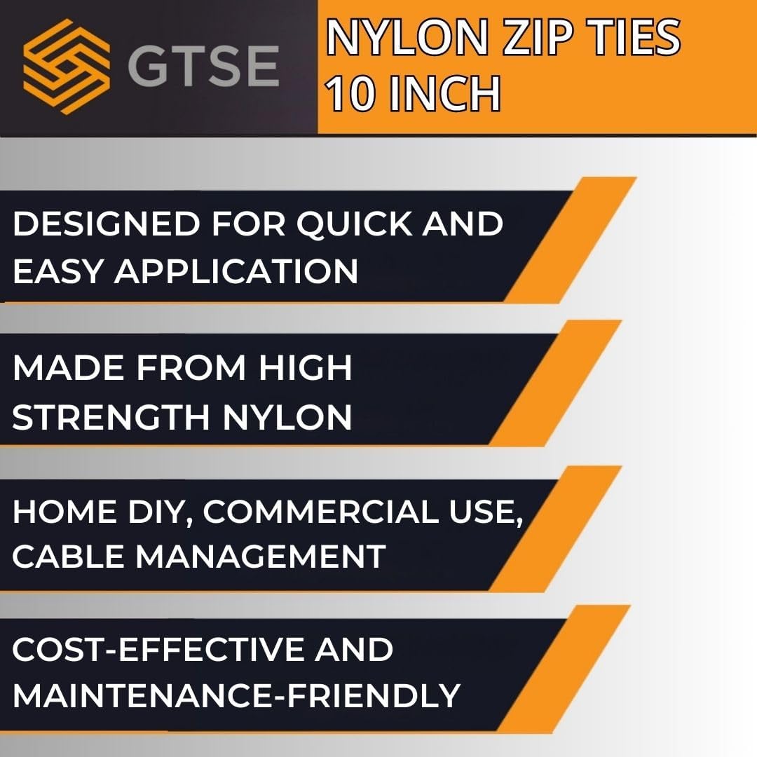GTSE 10 Inch White/Clear Zip Ties, 100 Pack, 18lb Strength, UV Resistant Long Nylon Cable Ties, Self-Locking 10" Tie Wraps-VerdiqueGarden