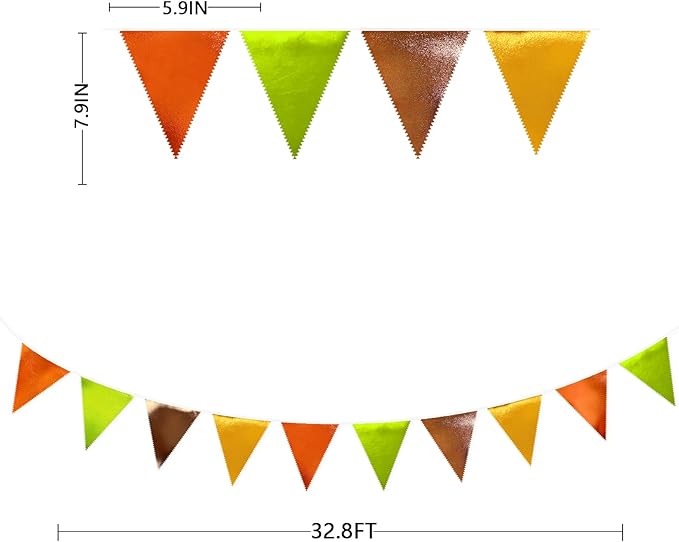 Fall Party Decorations Orange Green Gold Brown Metallic Fabric Triangle Pennant Flag Bunting Banner for Fall Autumn Thanksgiving Wedding Birthday Baby Shower Bridal Shower Engagement Party Supplies-VerdiqueGarden