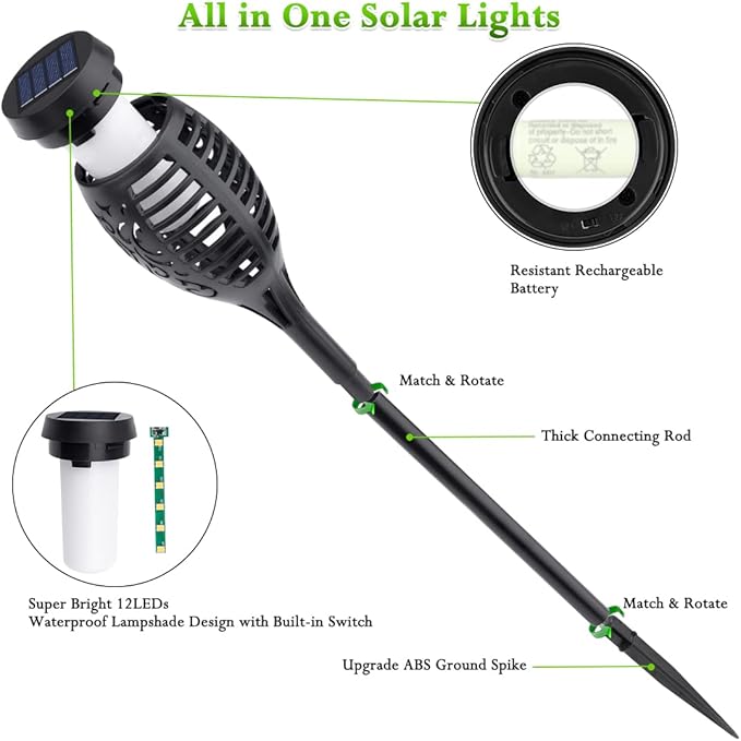 Outdoor Solar Lights, 6Pack Solar Torch Light with Flickering Flame, Garden Lights Waterproof for Outdoor Decor, Tiki Torches for Outside, Luces Solares para Exteriores Pathway Yard Garden Decor-VerdiqueGarden