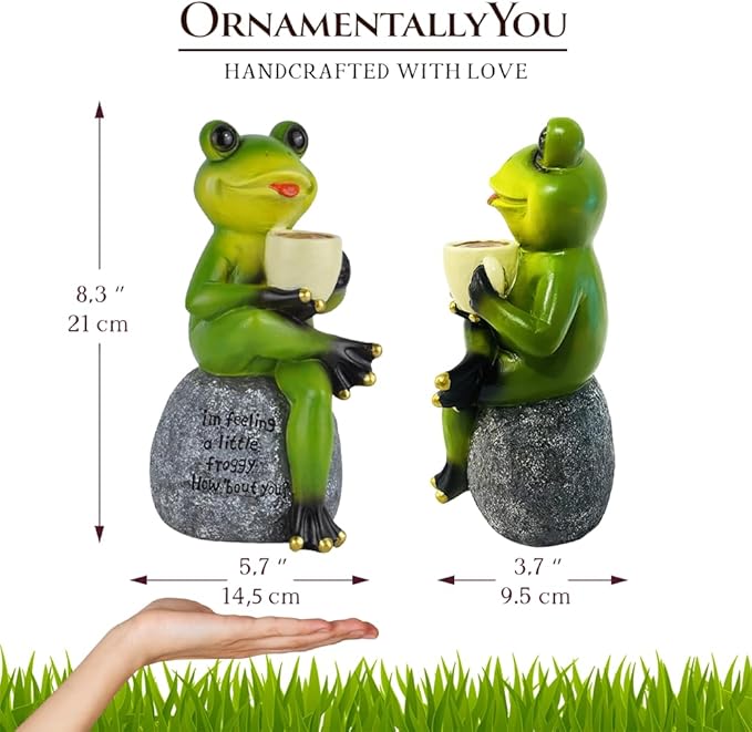 Spring & Summer-Themed Garden Statues – Adorable Outdoor Decor for Lawn, Patio & Porch (Coffee Drinking Frog Garden Statue with Funny Quote)-VerdiqueGarden