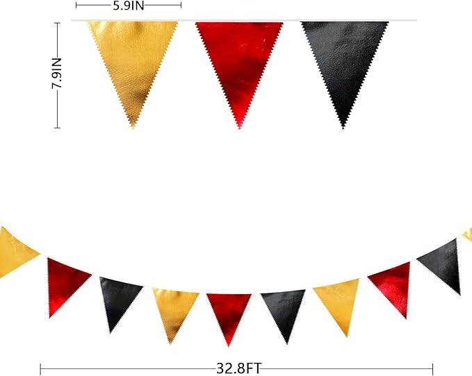Red Black Gold Party Decorations Metallic Fabric Triangle Pennant Banner Flag Bunting Garland for Graduation Birthday Anniversary Pirate Poker Casino Las Vegas Christmas Holiday Party Supplies-VerdiqueGarden