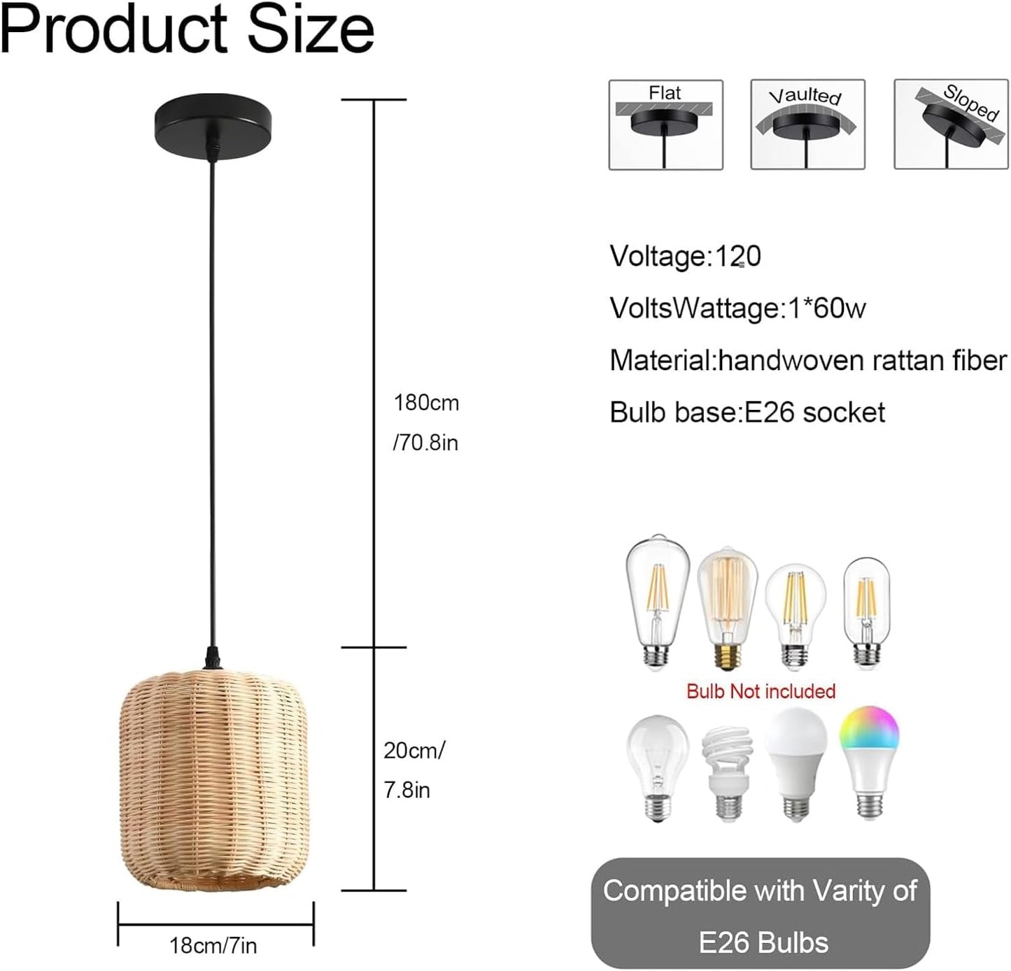 TeruTeru Ji Kaikang 3-Pack Mini Rattan Pendant Light,7.87" Rustic Bamboo Hanging Light Hand-Woven Rattan Chandelier for Dining Living Bedroom Kitchen Farmhouse-VerdiqueGarden