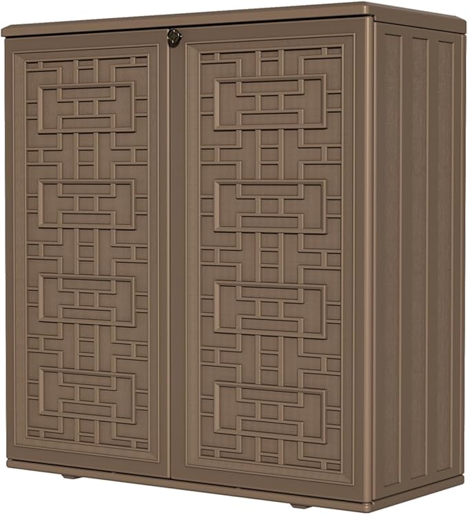 HOMSPARK Indoor/Outdoor Storage Cabinet with Doors and Shelf, 34”x16”x36” HDPE Plastic Storage Box for Bedroom, Bathroom, Living Room, Balcony, Multi-Purpose for Toys, Kitchen Tools, Coffee-VerdiqueGarden