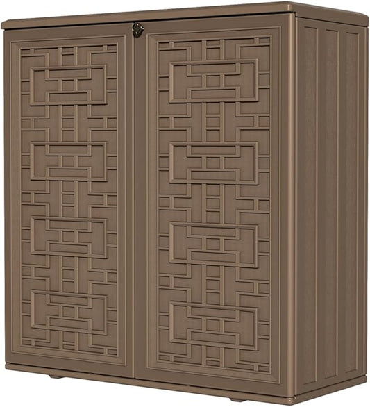 HOMSPARK Indoor/Outdoor Storage Cabinet with Doors and Shelf, 34”x16”x36” HDPE Plastic Storage Box for Bedroom, Bathroom, Living Room, Balcony, Multi-Purpose for Toys, Kitchen Tools, Coffee-VerdiqueGarden