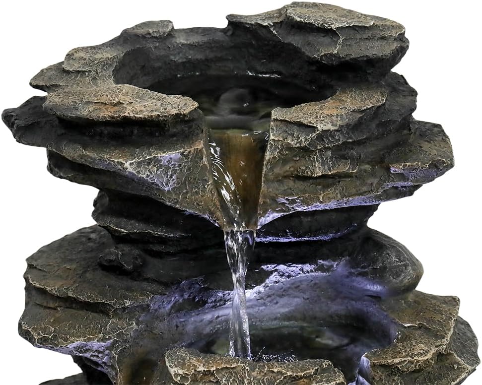 15.7" High Rock Cascading Tabletop Fountain, Zen Meditation Indoor Waterfall Feature with LED Light for Home Office Bedroom Relaxation-VerdiqueGarden