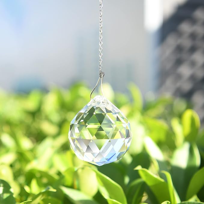 MerryNine 30mm Clear Crystal Ball Prism with 20 Pcs Metal Rings Sun Shine Catcher Rainbow Pendants Maker, Hanging Crystals Prisms for Windows, for Feng Shui, for Gift (30mm/1.18" 20pack)-VerdiqueGarden