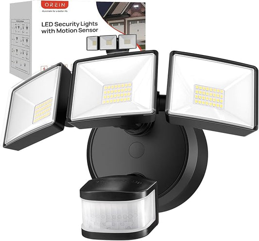 OREiN 6500LM/42W Flood Lights Outdoor, 180°/75FT Motion Sensor Outdoor Lights 4 Modes Dimmable Dusk to Dawn Floodlights IP65 Waterproof for 6000SQ.FT Area for Big Patio, Driveway, Black (Hardwired)-VerdiqueGarden