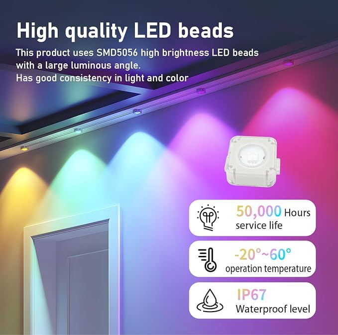 100ft Permanent Outdoor Lights for House, IP67 Waterproof RGB+IC LED Eaves Lights, 54 Scene Modes Outdoor Lighting for Christmas Garden Party Holiday Decorations, with App/Remote Control-VerdiqueGarden