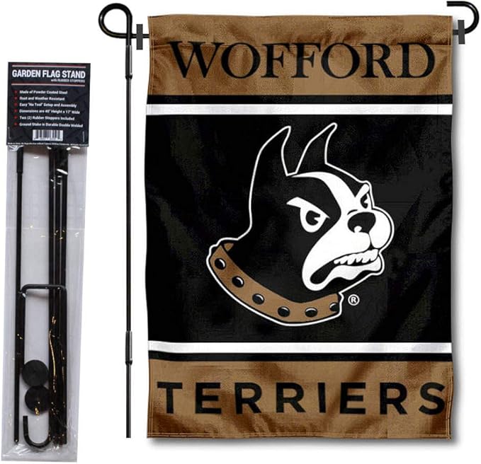 College Flags & Banners Co. Wofford Terriers Garden Flag with Stand Holder-VerdiqueGarden