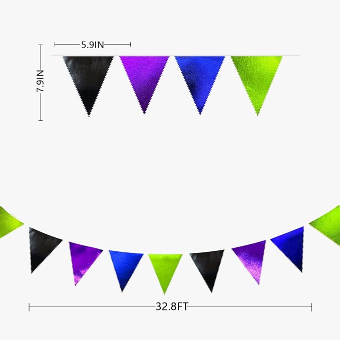 Video Game Party Decorations Black Blue Green Purple Metallic Fabric Triangle Pennant Banner Flag Bunting for Men Boys Birthday Graduations Retirement Wedding Bachelorette Video Game Party Supplies-VerdiqueGarden