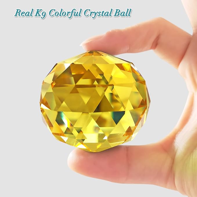 FONMY Gazing Ball Spiral Tail -Decorative Wind Spinner Sun Catcher Rainbow Maker 11 inch Tail and 2 inch Golden Crystal Orb. Indoor Outdoor Garden Decoration -13 inch Height-VerdiqueGarden