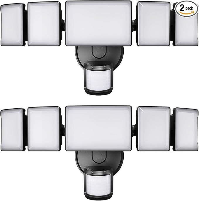 Olafus 100W Motion Sensor Outdoor Lights, 10000LM 2 Pack Motion Sensor Flood Light, Dusk to Dawn Outdoor Lighting, IP65 Waterproof Motion Detector Lights for Outside, Black-VerdiqueGarden