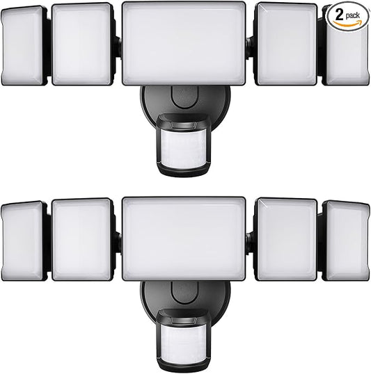 Olafus 100W Motion Sensor Outdoor Lights, 10000LM 2 Pack Motion Sensor Flood Light, Dusk to Dawn Outdoor Lighting, IP65 Waterproof Motion Detector Lights for Outside, Black-VerdiqueGarden