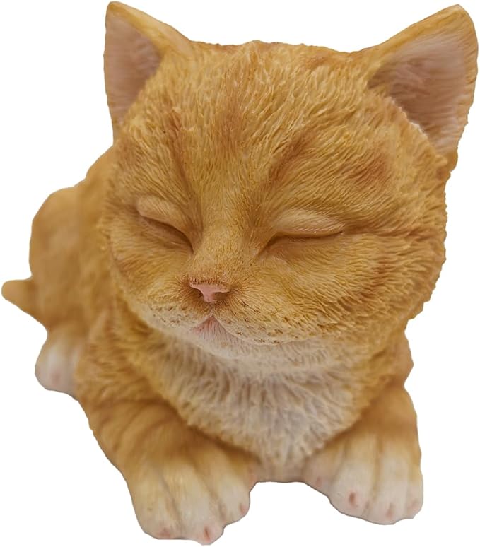 Sleeping Orange Tabby Cat Garden Statue Decor, Resin Realistic Sculptures Gift for Cat Lovers, Pet Memorial Stones for Loss of Pet, Kitty Figurine Art Decoration for Gardens, Patios and Lawns-VerdiqueGarden
