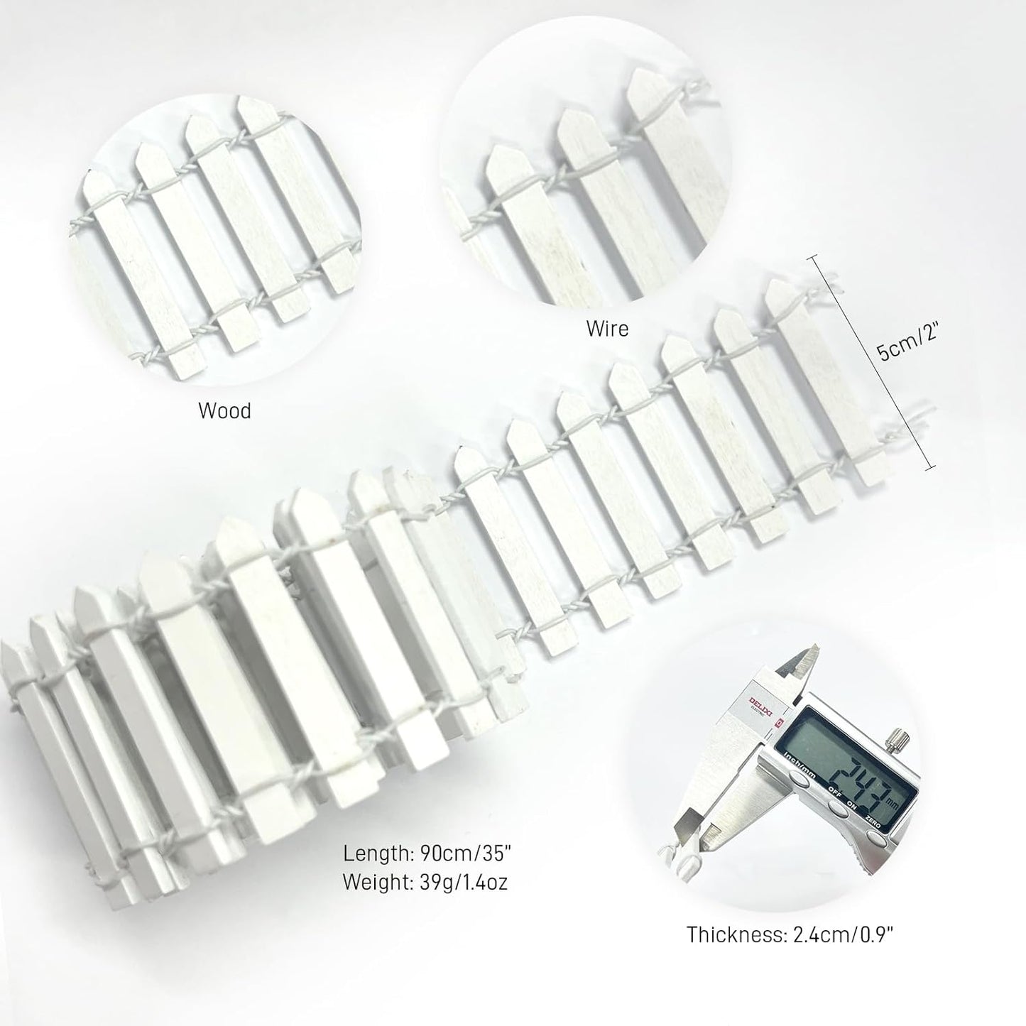 35 Inches Mini Fairy Garden Fence DIY Small Wood Decorative Picket Fence Micro Landscape Miniature Ornaments for Dollhouse, Crafts, Diorama Project, Plant Pot, White-VerdiqueGarden