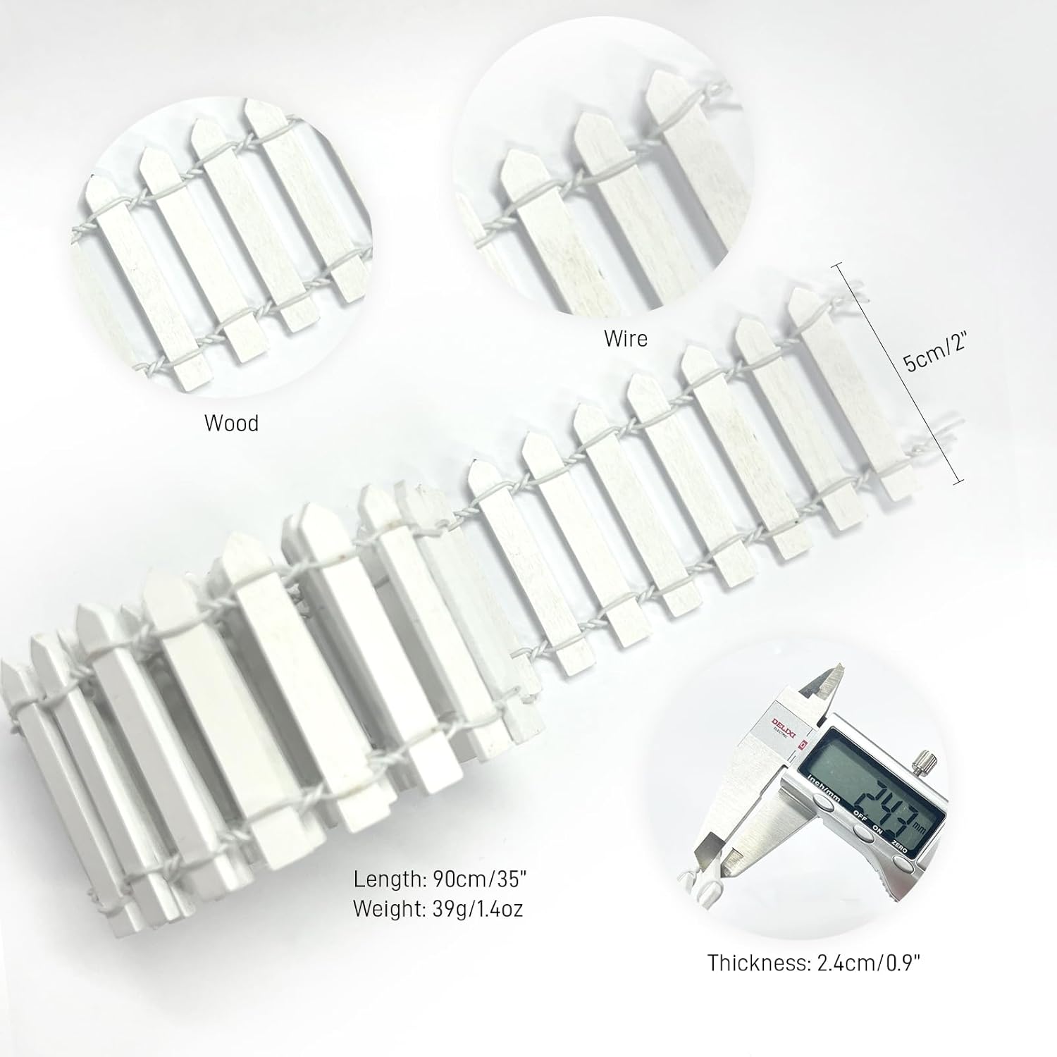 35 Inches Mini Fairy Garden Fence DIY Small Wood Decorative Picket Fence Micro Landscape Miniature Ornaments for Dollhouse, Crafts, Diorama Project, Plant Pot, White-VerdiqueGarden