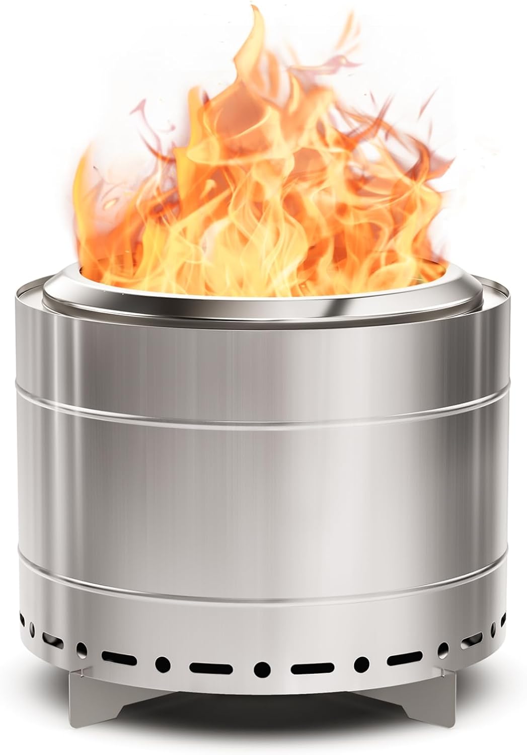 19.5 inch Smokeless Fire Pit with Carry Bag, Stainless Steel Outdoor Smokeless Firepit, Wood Burning Fire Pits for Camping, Bonfire,Low Smoke Firepit for Outside(Silver)-VerdiqueGarden