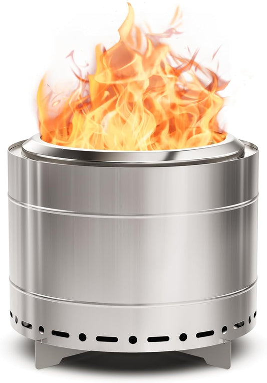 19.5 inch Smokeless Fire Pit with Carry Bag, Stainless Steel Outdoor Smokeless Firepit, Wood Burning Fire Pits for Camping, Bonfire,Low Smoke Firepit for Outside(Silver)-VerdiqueGarden