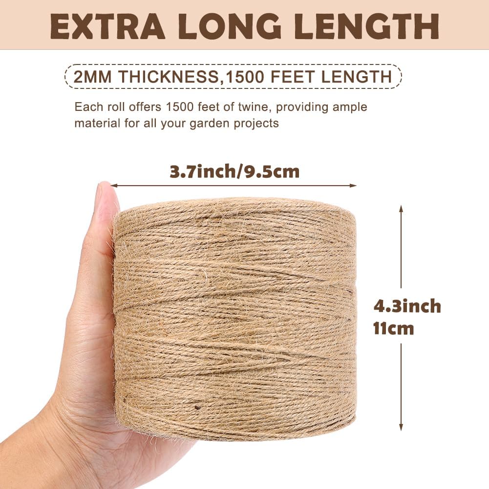 Tenn Well Natural Jute Twine, 1500 Feet 2mm Garden Twine, Brown Jute String for Arts and Crafts, Gardening, Gift Wrapping, Bundling, Recycling, Holiday Decorations-VerdiqueGarden