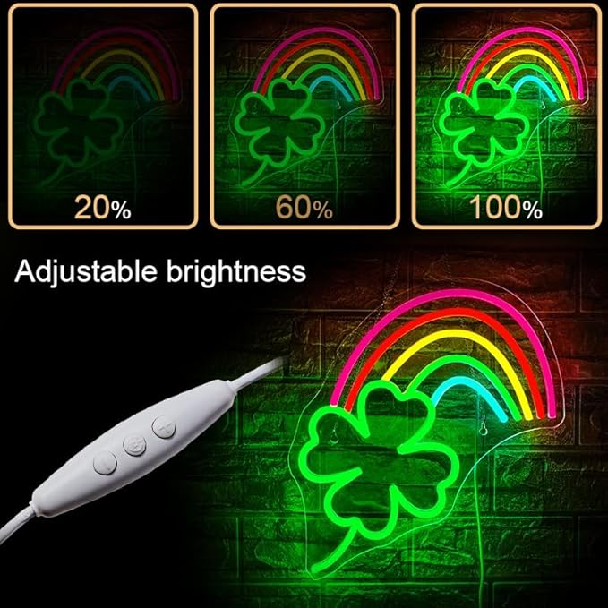 WLHOPE St Patricks Day Neon Sign St. Patrick's Day Neon Signs for Wall Decor Dimmable Rainbow Clover Light Up Sign for Bedroom Living Room Wall Art Happy St. Patrick's Day Decoration-VerdiqueGarden