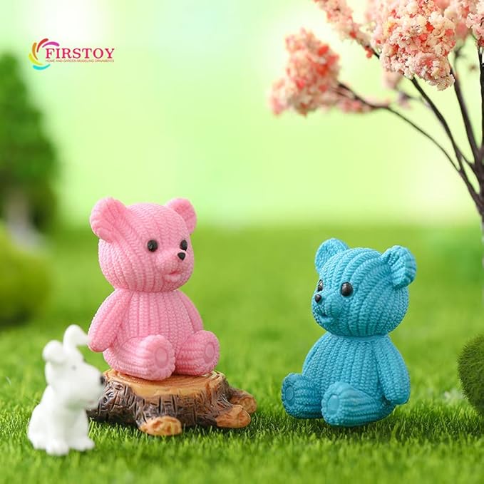 8Pcs Mini Resin Teddy Bear Figurines Cute Sweater Bears Desktop Ornaments Car Interior Decoration Garden FigurinesTiny Bear Statues Animals Sculpture Micro Landscape-VerdiqueGarden