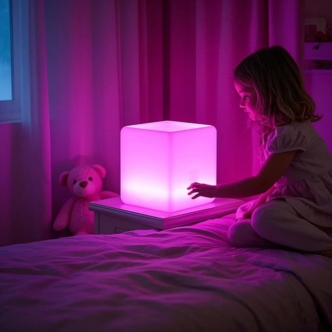 Mr.Go 12-inch Rechargeable Magic LED Light Cube Stool with Remote Control Fun Mood Lamp Soothing Night Light Decorative Lighting for Home Kids Bedside Bedroom Nightstand Nursery Pool Party-VerdiqueGarden