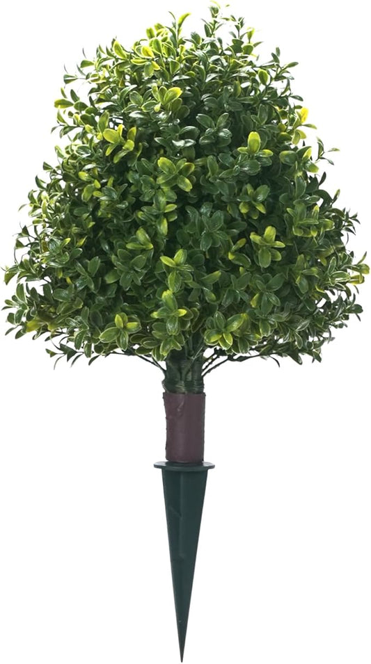 Artificial Boxwood Ball Trees with Ground Spike, 20" UV Resistant Artificial Shrubs, Fake Evergreen Artificial Plant Brush for Indoor Outdoor Front Porch Garden, 1 Pack-VerdiqueGarden