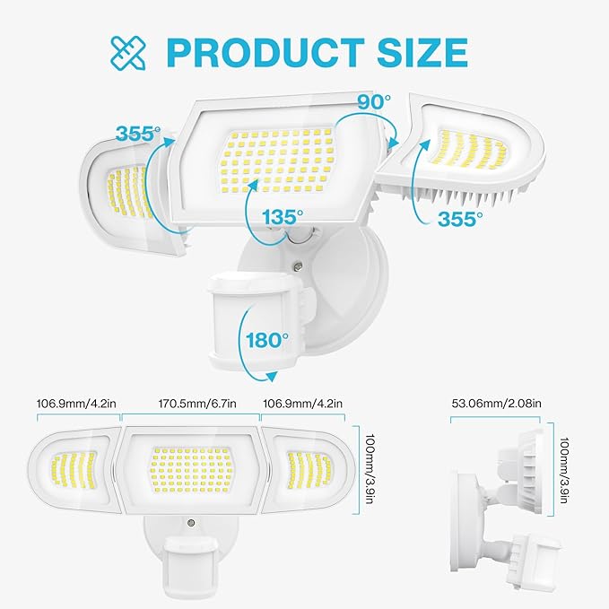 Olafus 100W LED Security Light Motion Sensor Outdoor Light, Motion Flood Light Dusk to Dawn, 9000LM Super Bright 6500K Exterior Motion Detector Floodlight for Garage Yard Porch Eave IP65, White-VerdiqueGarden