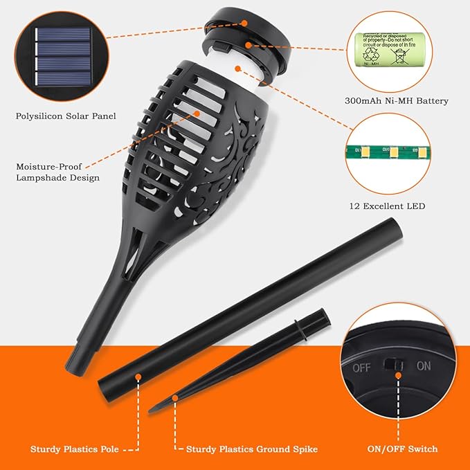 10Pack Solar Lights Outdoor, Solar Torch Lights Outdoor Flickering Flame for Outdoor Decorations, Waterproof Garden Light Solar Powered , Tiki Torches for Outside Yard Patio Lawn Garden Decor-VerdiqueGarden